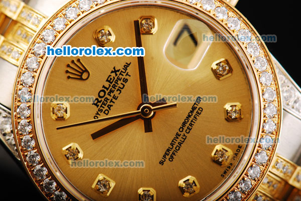 Rolex Datejust Automatic Movement Golden Dial with Diamond Bezel and Two Tone Strap - Click Image to Close